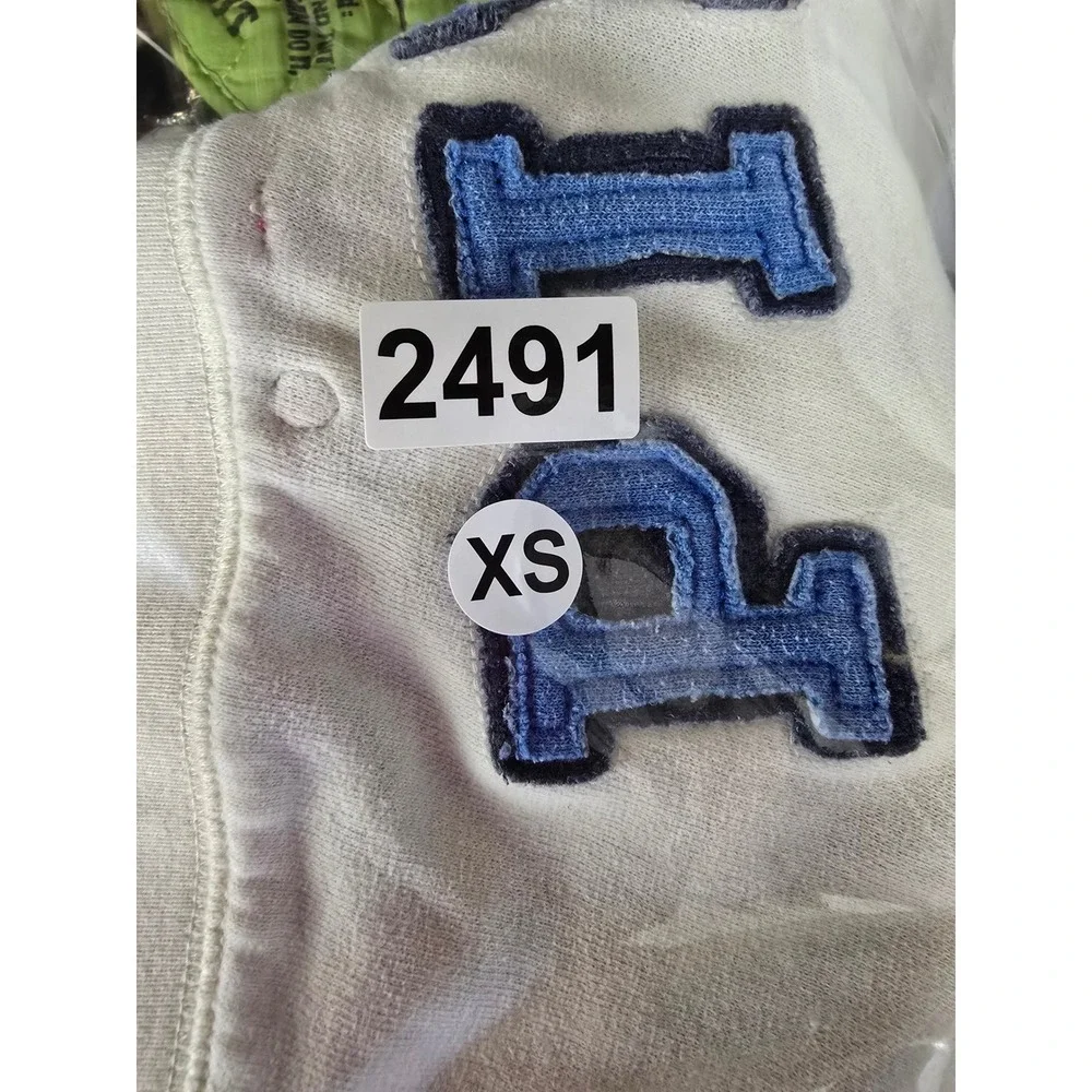 Victoria's Secret PINK Sweat Shorts Cream Blue Logo Raw Hem XS Collegiate Crest